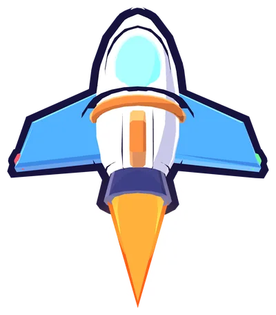 The ship seen from above with its parts labeled: canopy at the nose, a wing on each side, the tail fin along the spine and the nozzle at the back.
